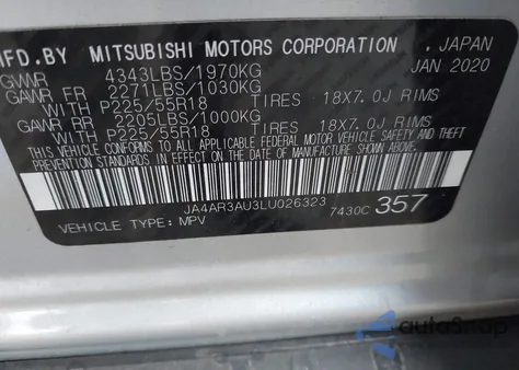 2020 Mitsubishi Outlander Sport 2.0 Be Awc/2.0 Es Awc/2.0 Se Awc/2.0 Sp Awc from USA, damaged, VIN JA4AR3AU3LU026323